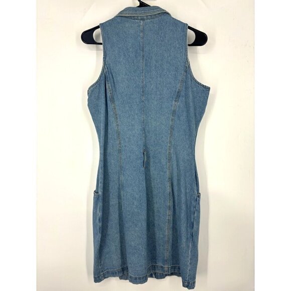 Vintage Denim Vest Button Up Dress Blue 11/12 Medium - Picture 2 of 4